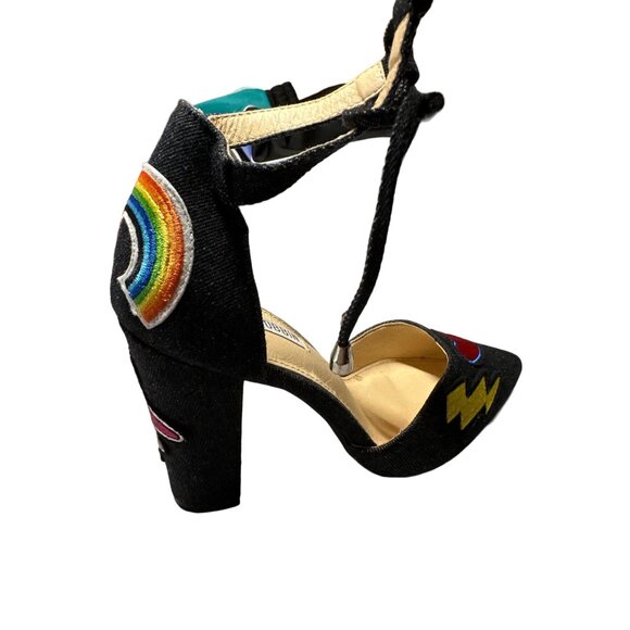 Cape Robin Denim Sandals Patches Block Denim Heels Strappy Ankle Point Toe 8 - Picture 7 of 13